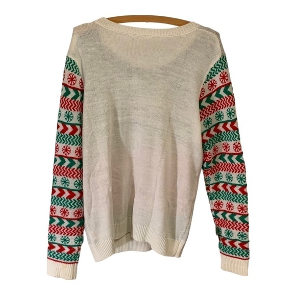 No Boundaries White Sequined Reindeer Christmas Graphic Sweater XXL SALE - Picture 5 of 13